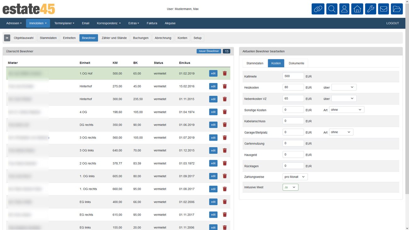 Hausverwaltung Screenshot