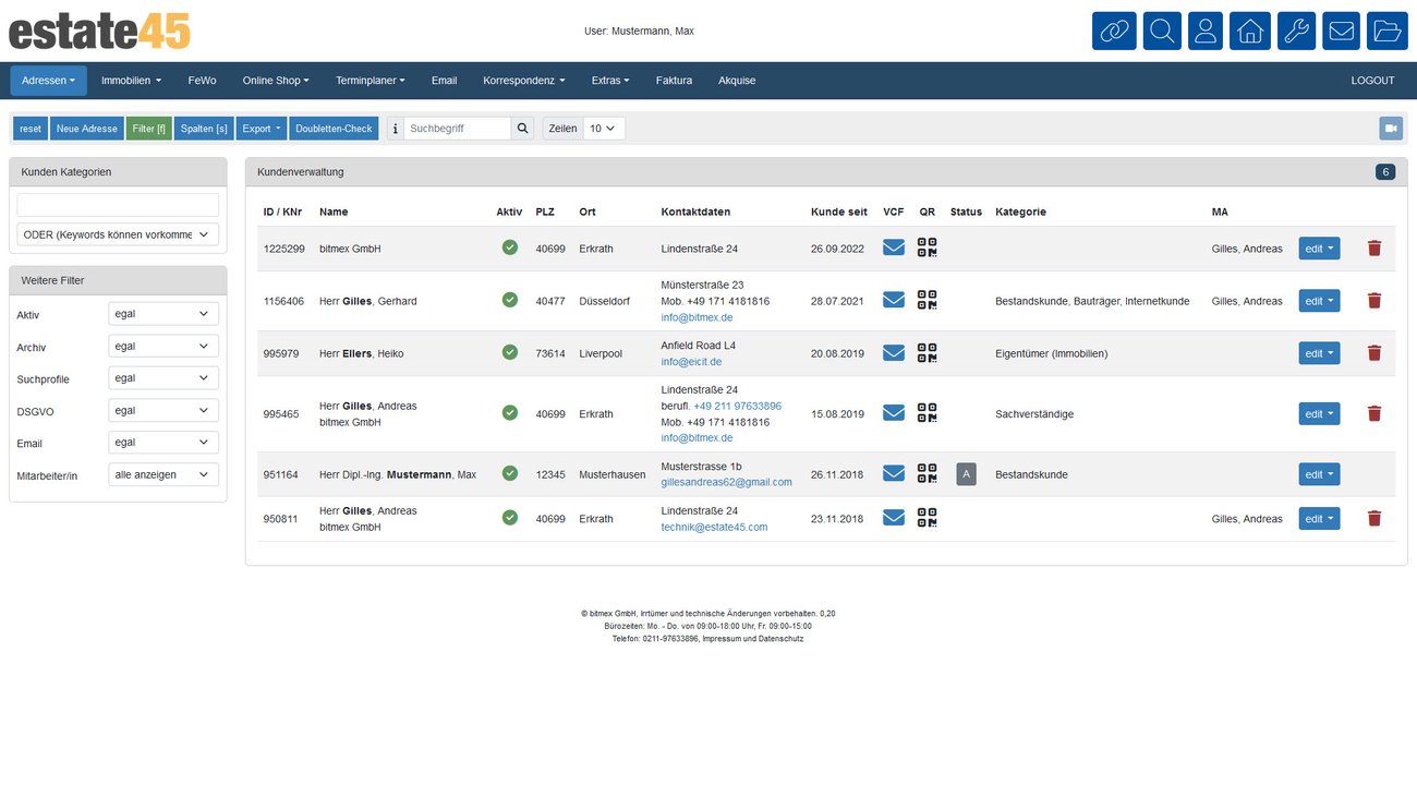 Kundenverwaltung Screenshot