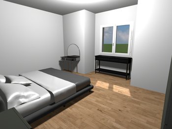 Schlafzimmer 3-Zimmer EG 3D-Visualisierung