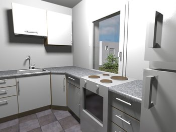 Küche 3-Zimmer EG 3D-Visualisierung